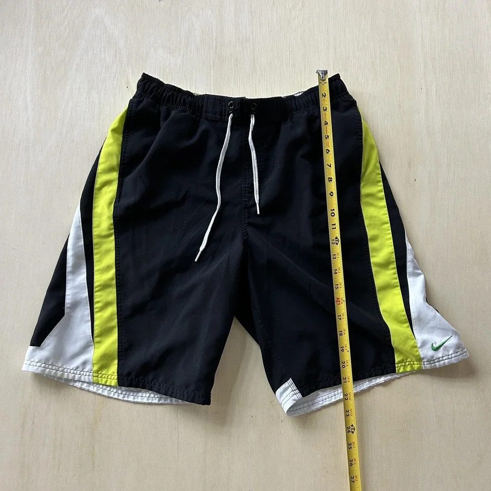 Nike Swim‎ Shorts Mens Large Black Colorblock Mesh Lined Drawstring Trunks Beach